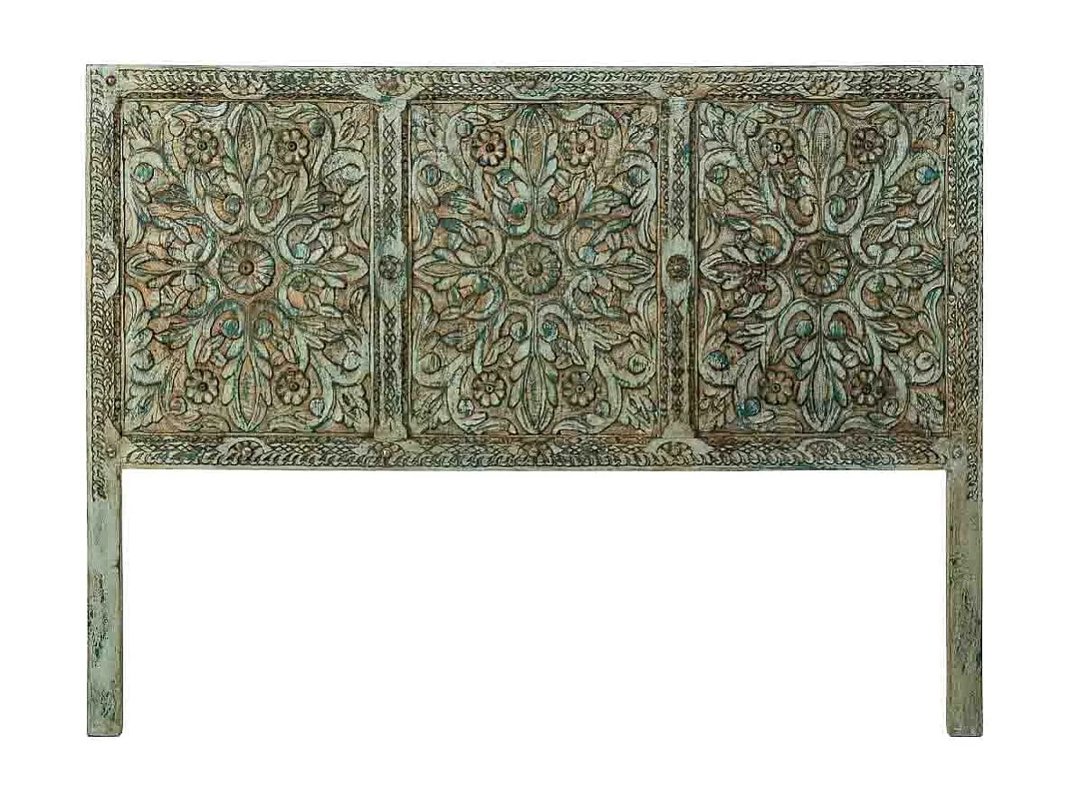 Tête de lit bleue en bois faite main 160x3x120 cm