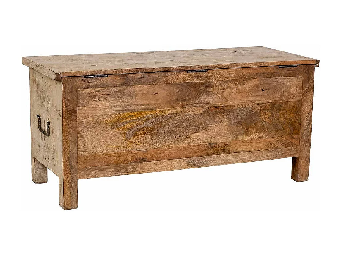 Coffre en bois beige sculpté à la main 100 x 40 x 46 cm (hauteur)