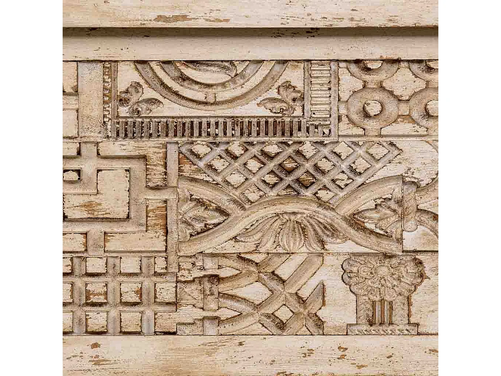 Coffre en bois beige sculpté à la main 100x40x46 cm (hauteur)
