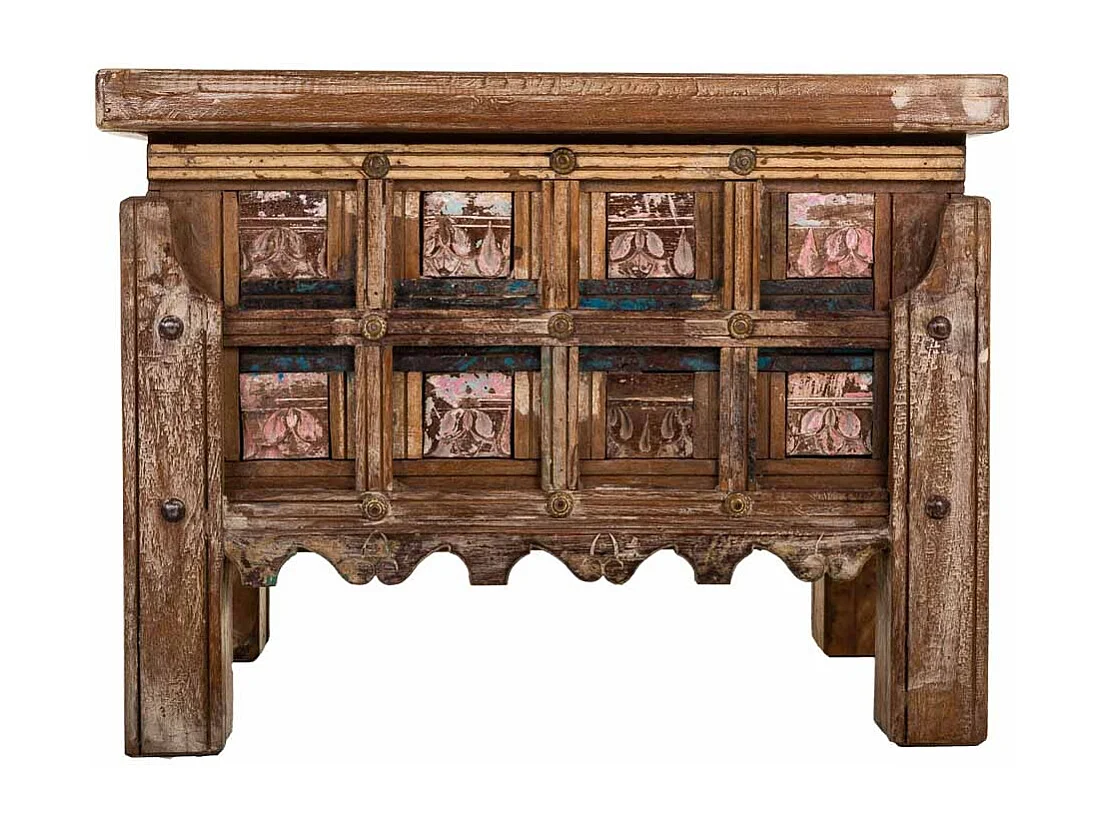 Coffre en bois brun avec finition artisanale 61 x 39 x 46 cm (h)