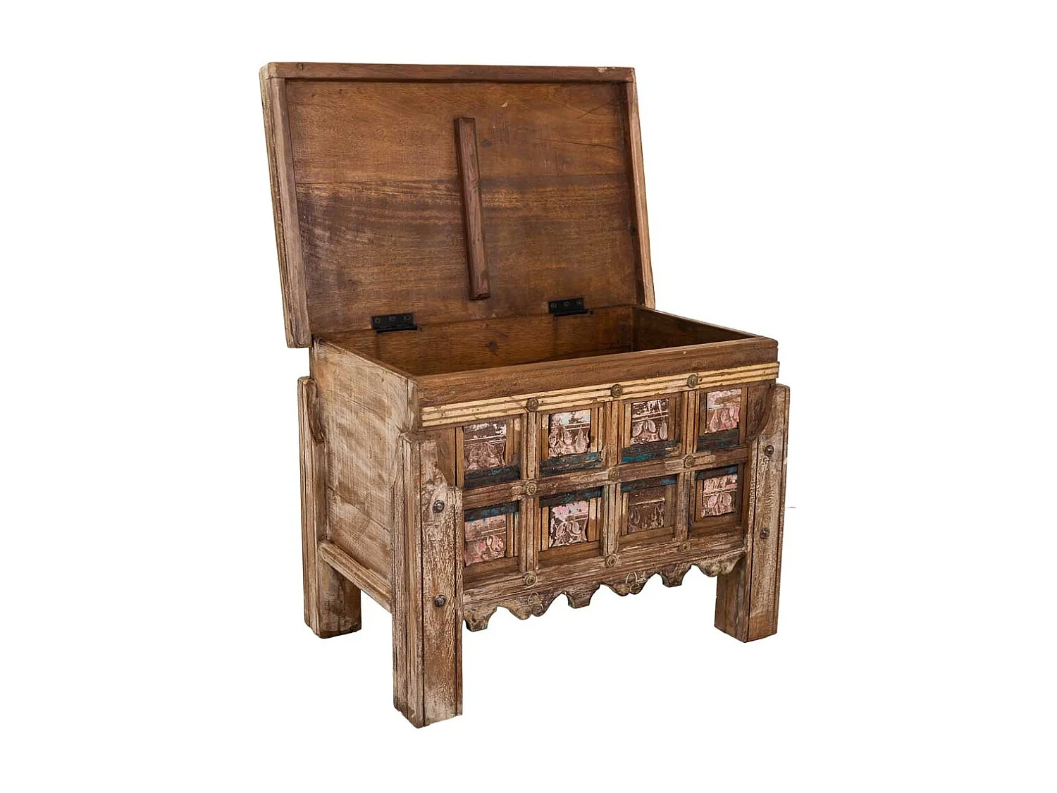 Coffre en bois brun avec finition artisanale 61 x 39 x 46 cm (h)