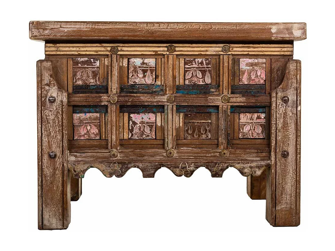 Coffre en bois brun avec finition artisanale 61 x 39 x 46 cm (h)