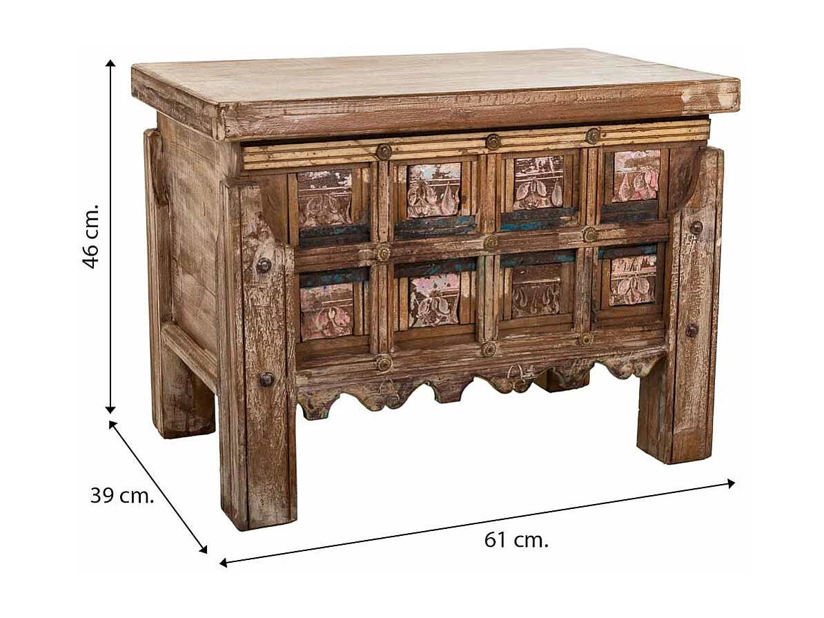 Coffre en bois brun avec finition artisanale 61 x 39 x 46 cm (h)