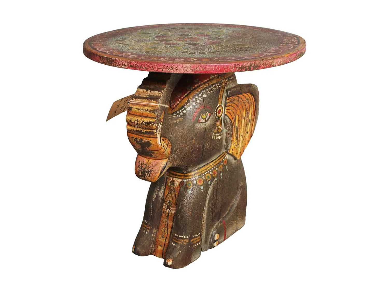 Table éléphant en bois multicolore faite à la main, D39x40h cm