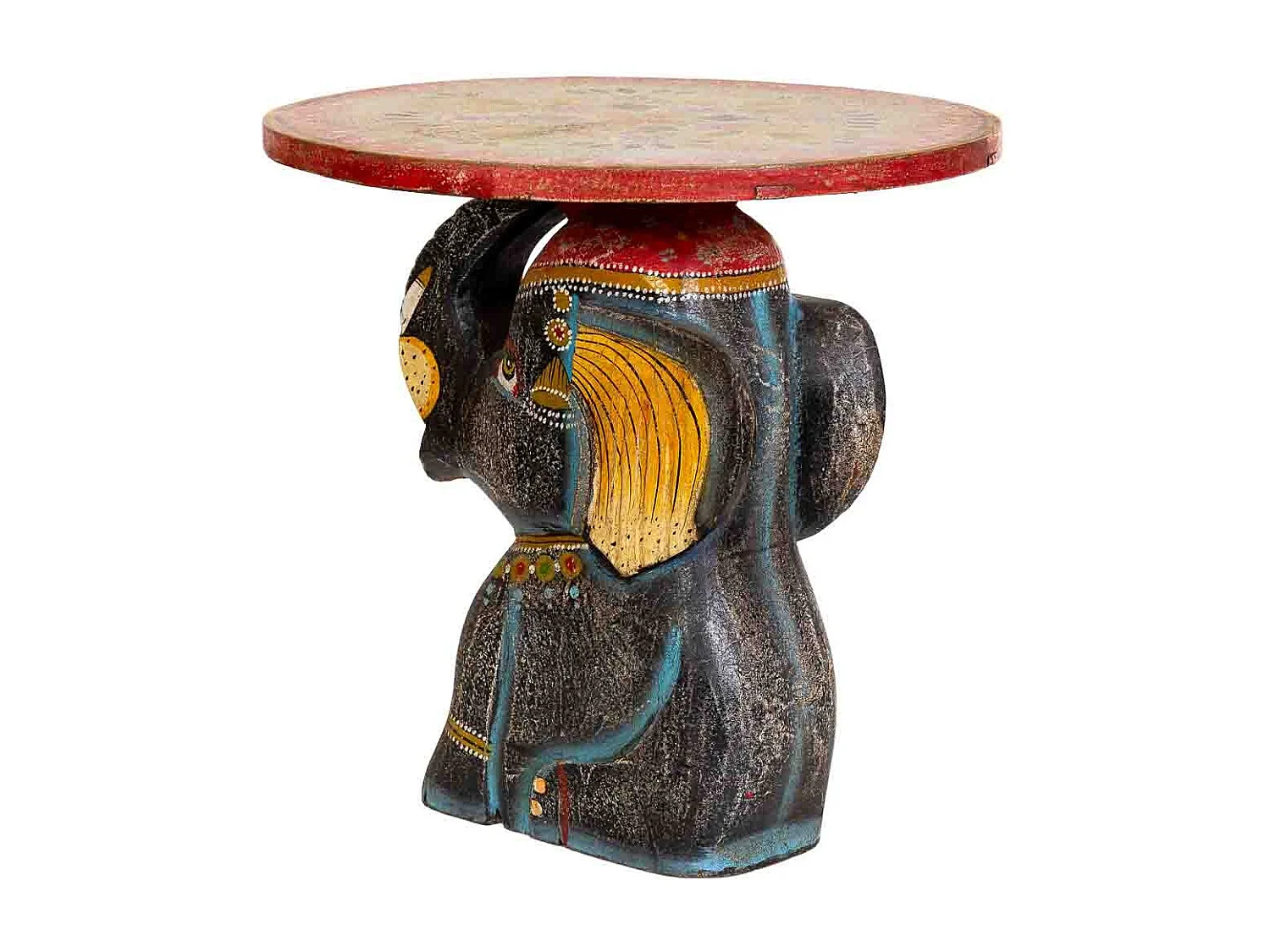 Table éléphant en bois multicolore faite à la main, D39x40h cm