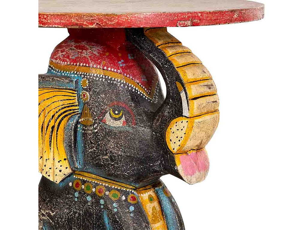 Table éléphant en bois multicolore faite à la main, D39x40h cm
