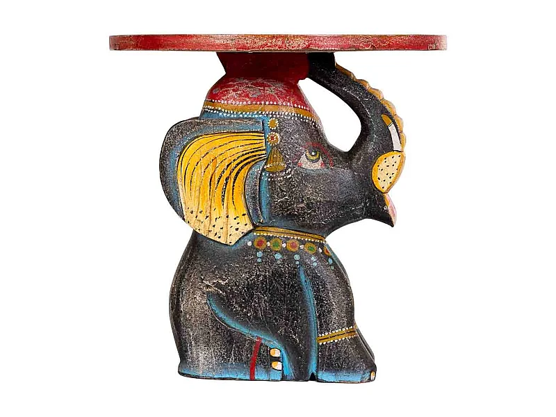 Table éléphant en bois multicolore faite à la main, D39x40h cm