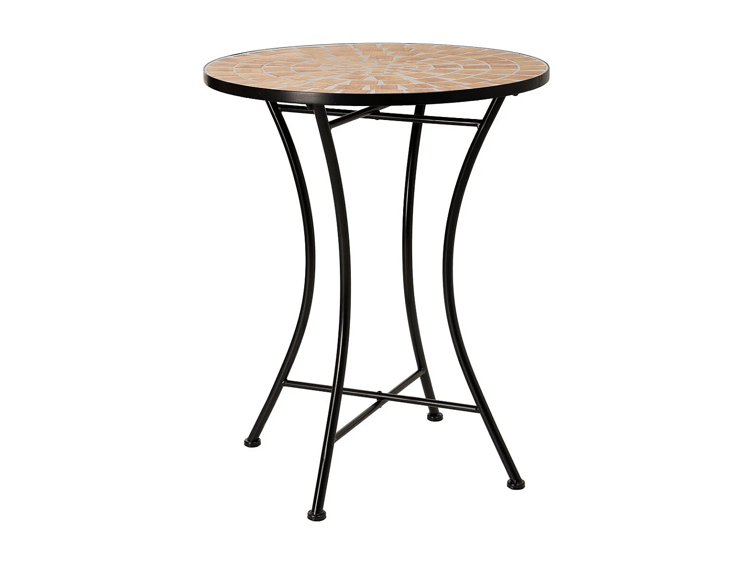Ensemble table et 2 chaises en mosaïque et fer forgé noir, table : D60 x H75 cm - chaise(s) : D38 x H46-90 cm