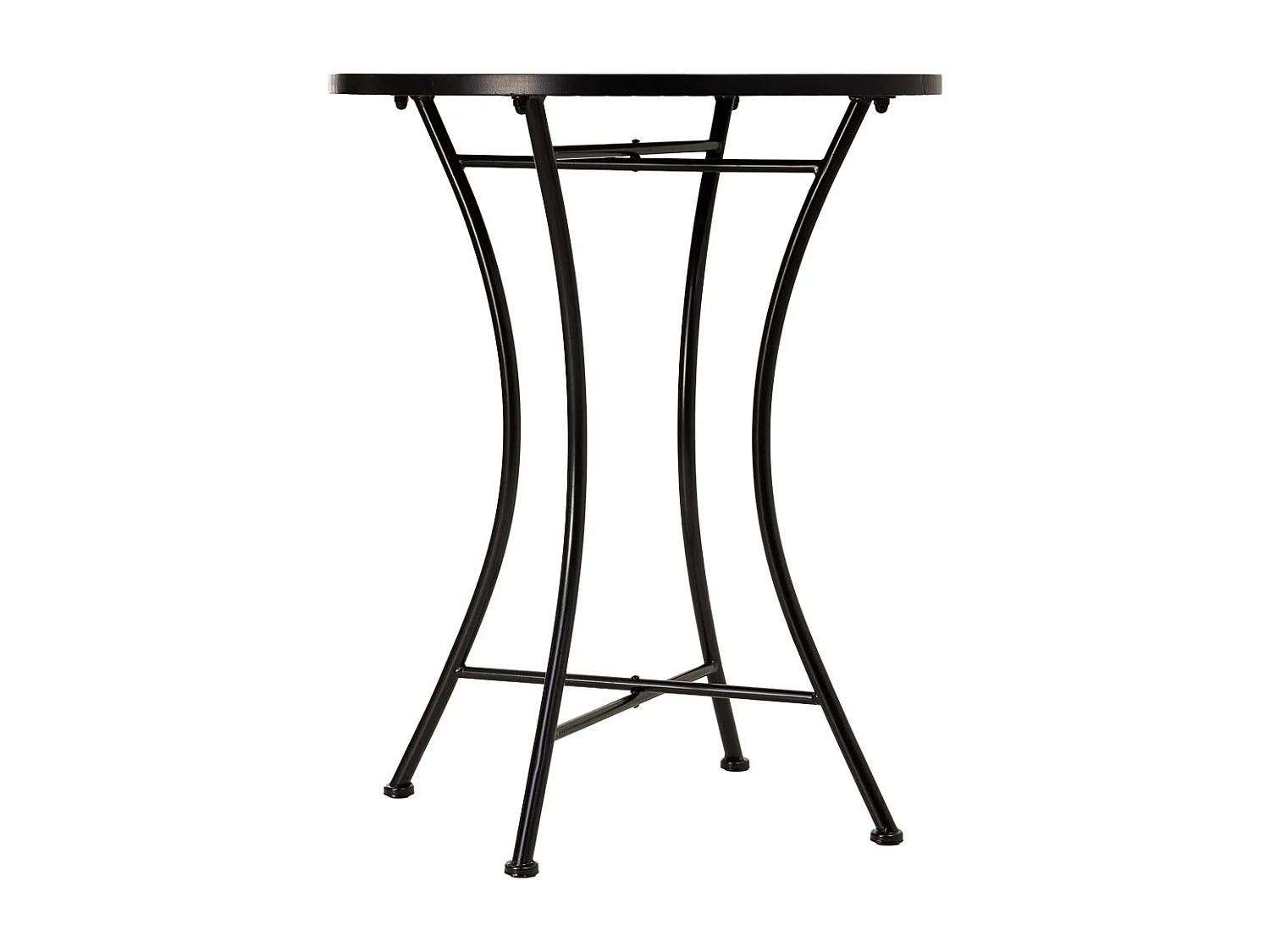 Ensemble table et 2 chaises en mosaïque et fer forgé noir, table : D60 x H75 cm - chaise(s) : D38 x H46-90 cm