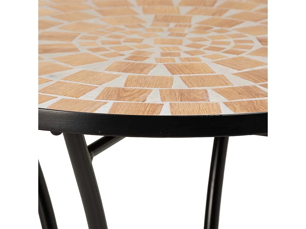 Mosaik- und Schmiedeeisentisch mit zwei Stühlen, Tisch: Ø 60 x 75 cm (Höhe), Stühle (2): Ø 38 x 46–90 cm (Höhe), schwarz