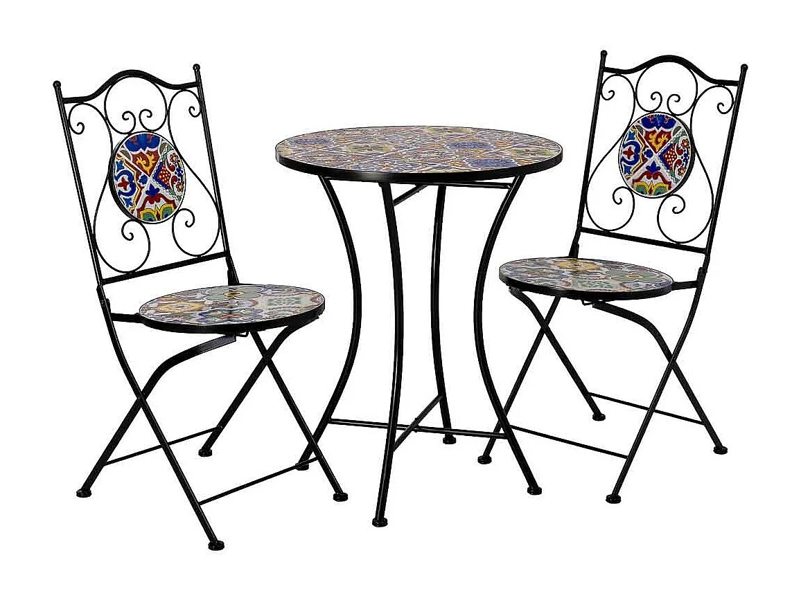 Table et 2 chaises, métal multicolore, 60 x 60 x 75 cm, 38 x 46 x 90 cm