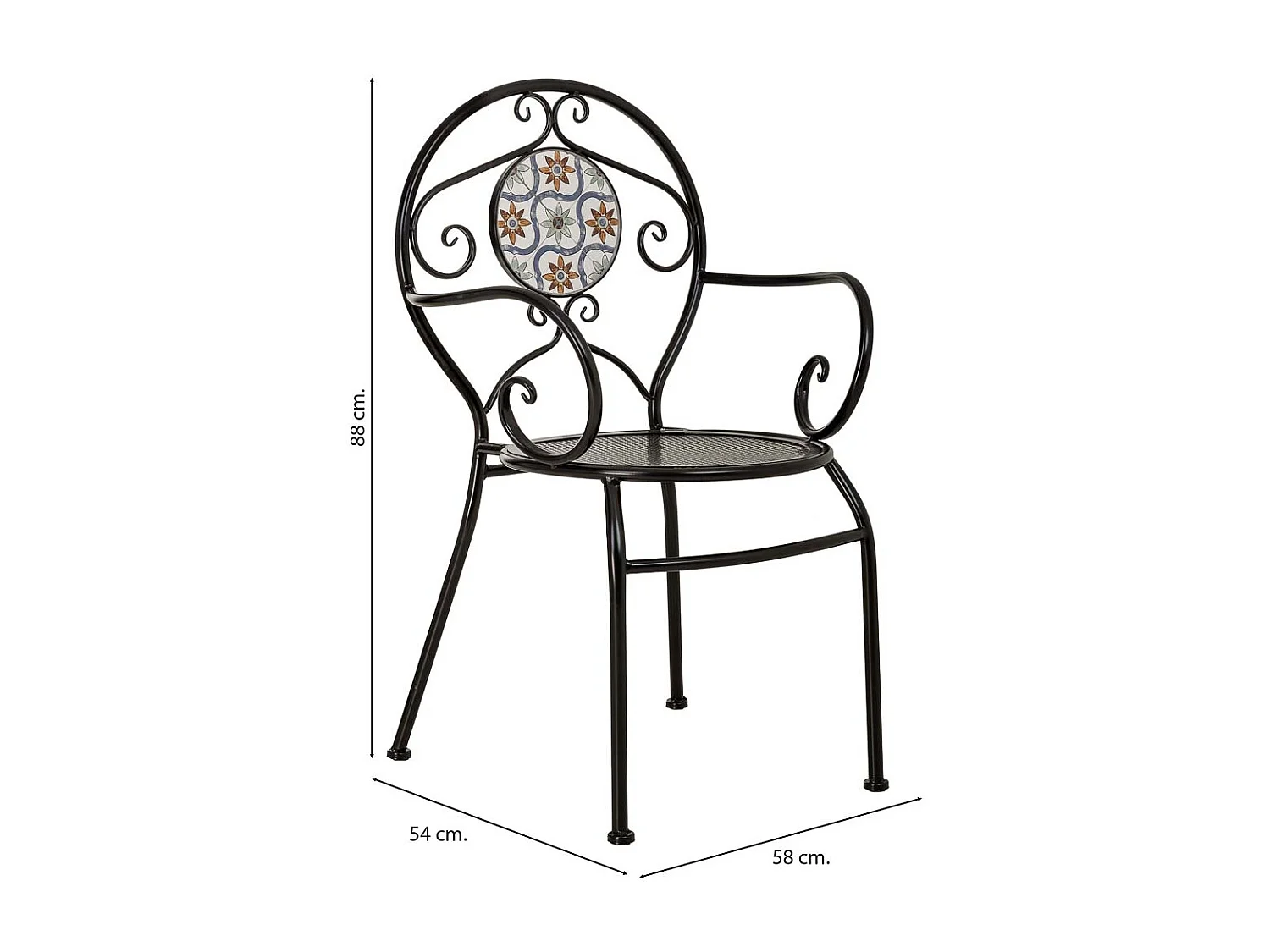 Sillon de mosaico y forja negro 58x54x88h cm