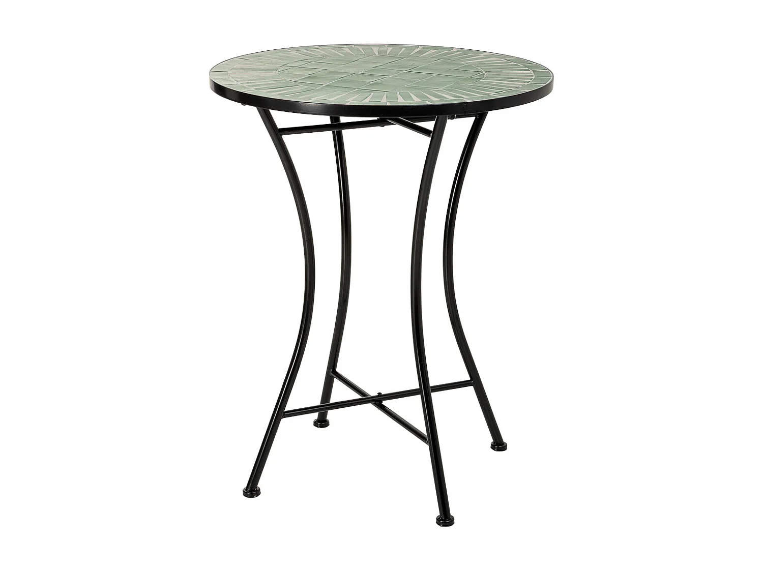 Ensemble table et 2 chaises en mosaïque et fer forgé noir, table : D60 x H75 cm - chaise(s) : D38 x H46-90 cm