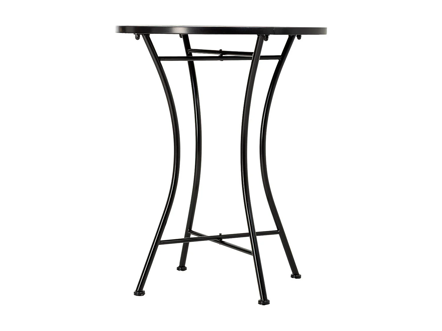Ensemble table et 2 chaises en mosaïque et fer forgé noir, table : D60 x H75 cm - chaise(s) : D38 x H46-90 cm