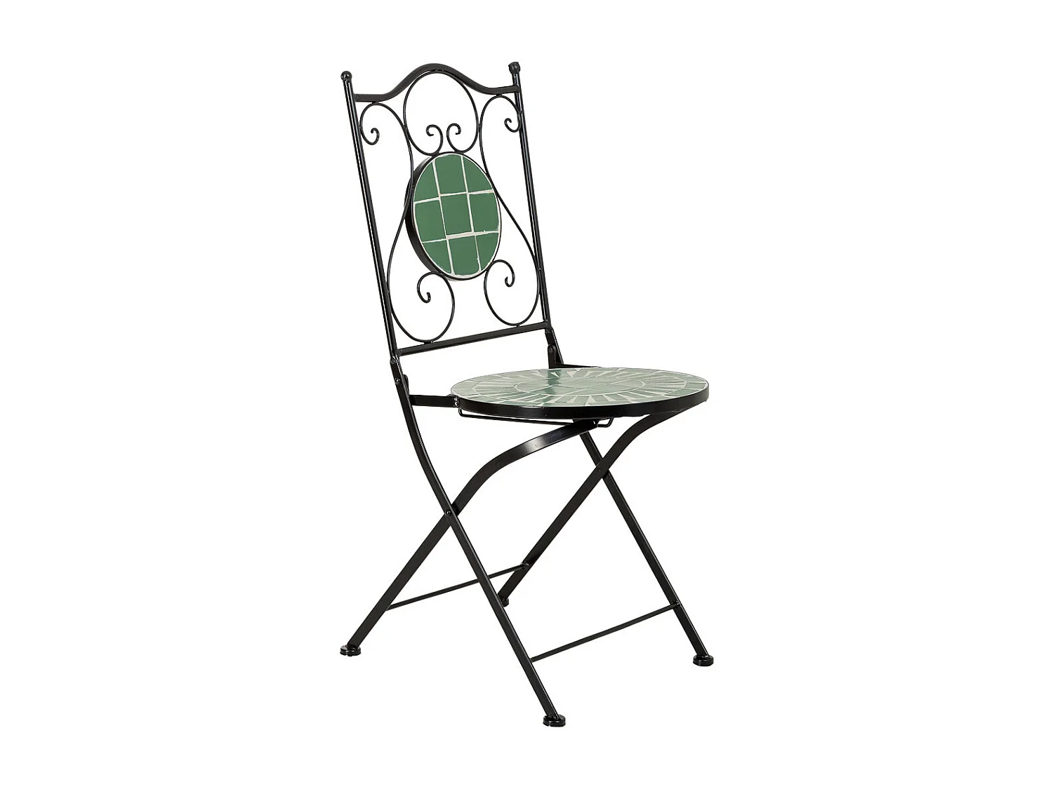 Ensemble table et 2 chaises en mosaïque et fer forgé Vert, table : D60
