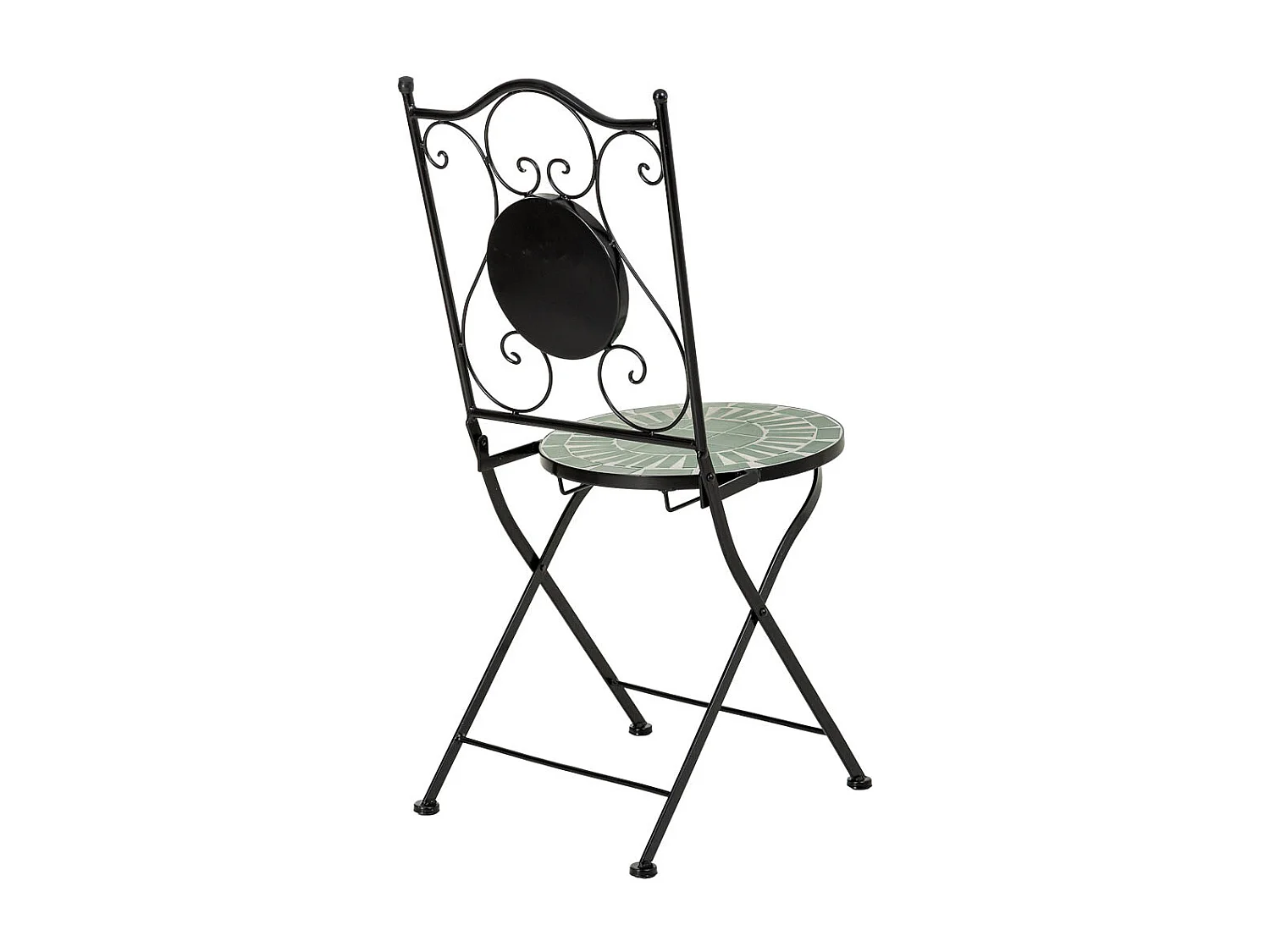 Ensemble table et 2 chaises en mosaïque et fer forgé Vert, table : D60