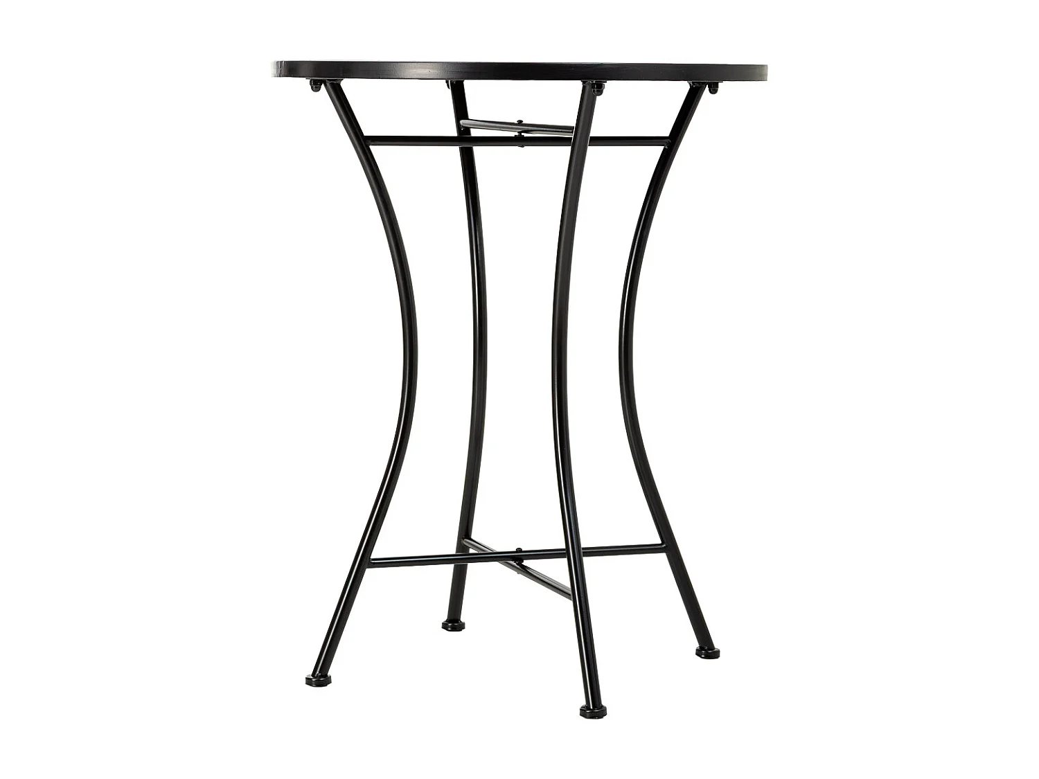 Ensemble table et 2 chaises en mosaïque et fer forgé noir, table : D60 x H75 cm - chaise(s) : D38 x H46-90 cm