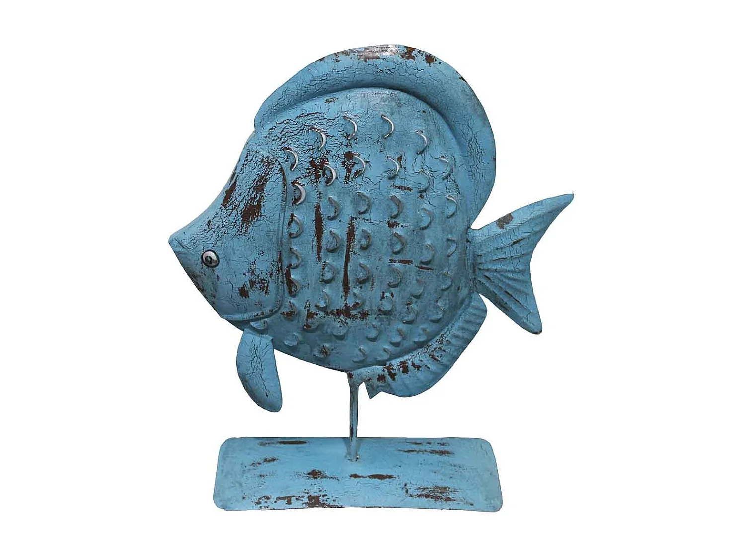 Figura peixe metal azul 45x15x57h cm