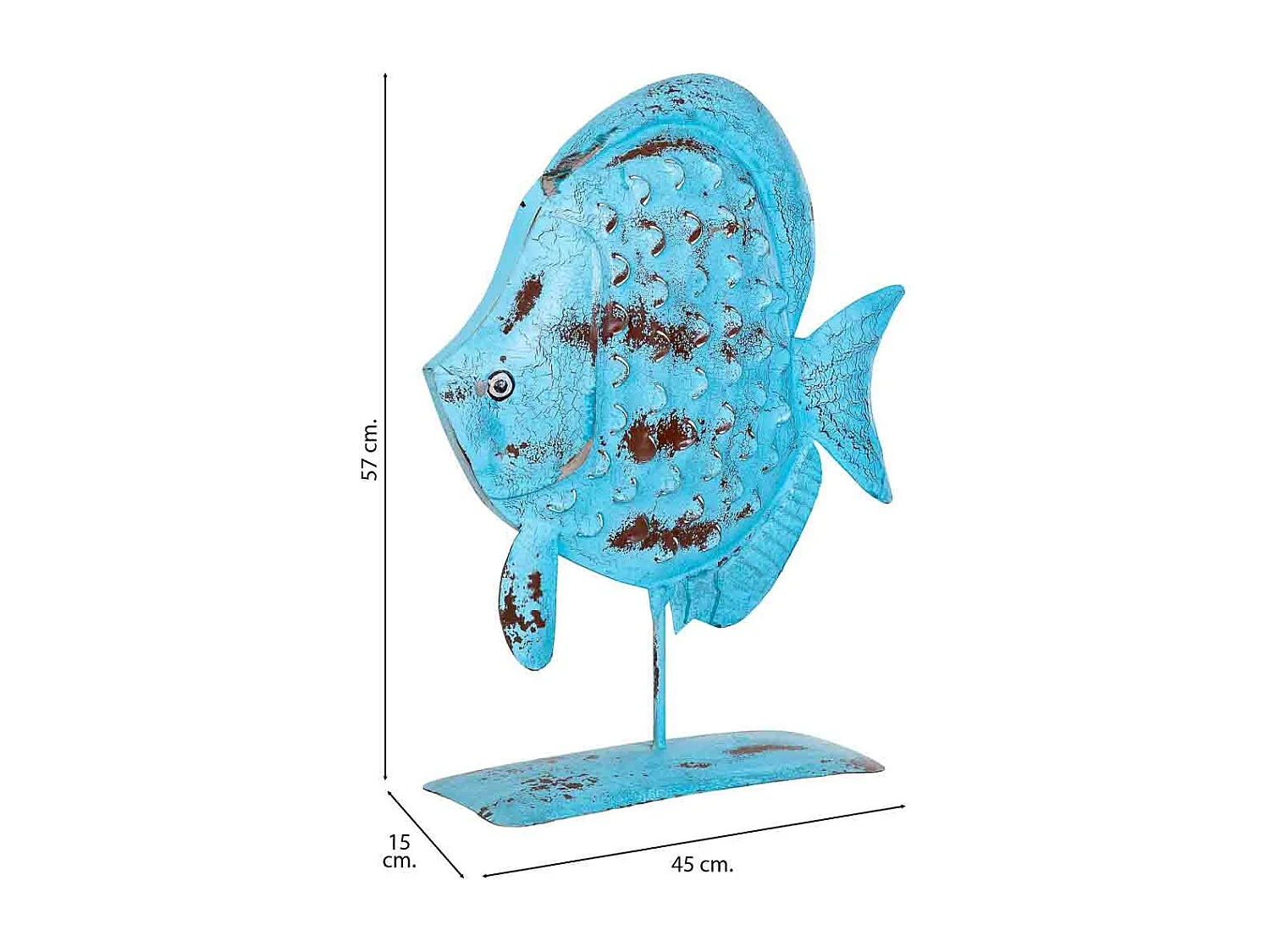 Figura peixe metal azul 45x15x57h cm