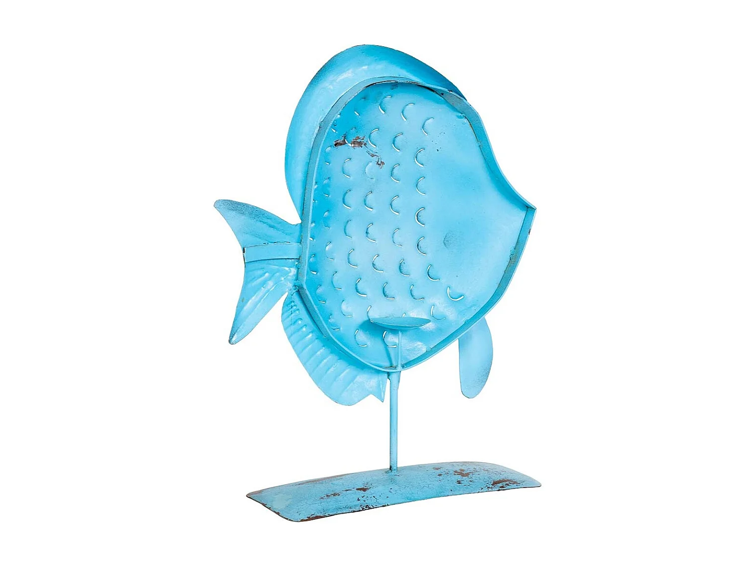 Figura peixe metal azul 45x15x57h cm