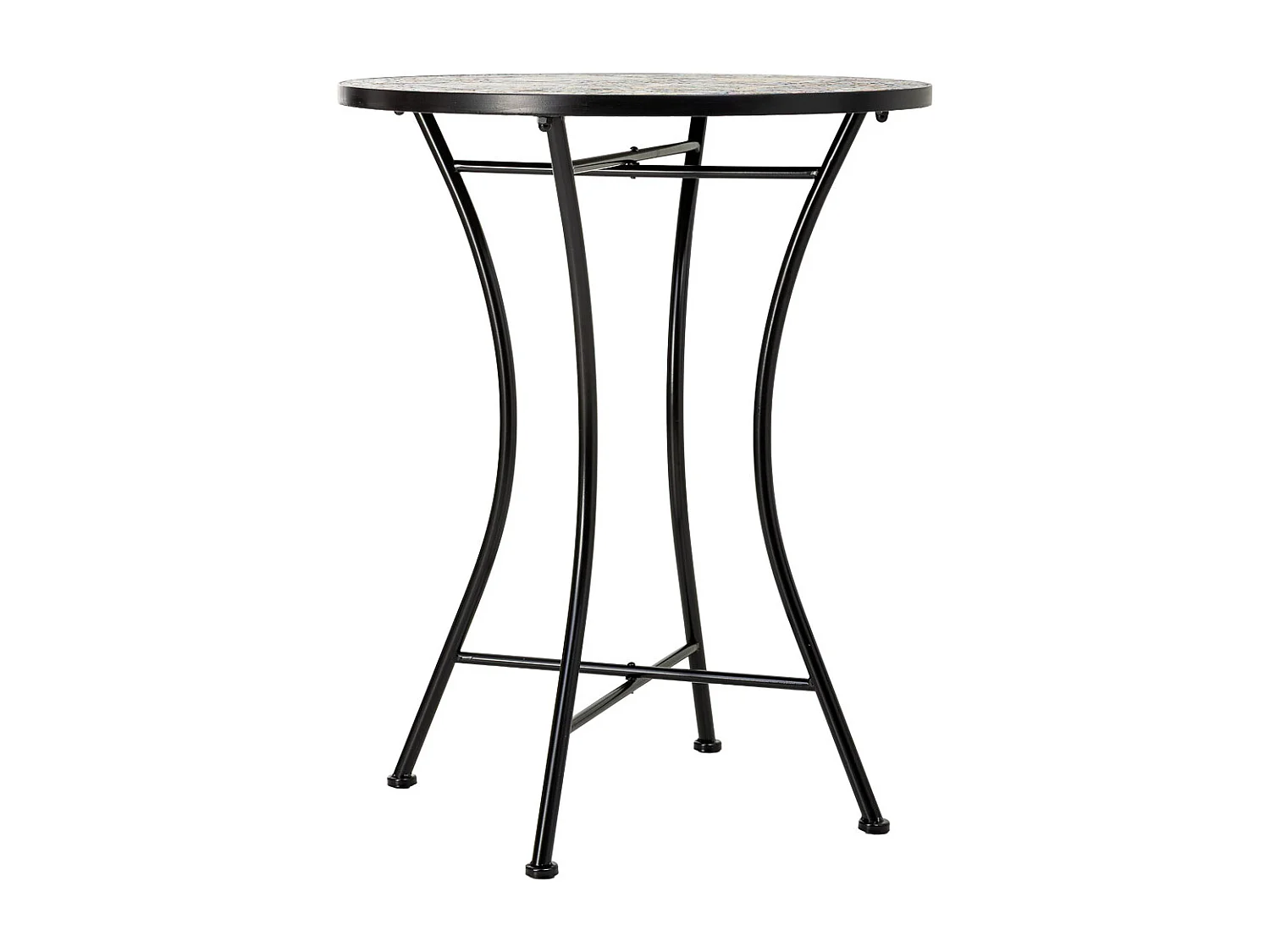 Ensemble table et 2 chaises en mosaïque et fer forgé noir, table : D60 x H75 cm - chaise(s) : D38 x H46-90 cm