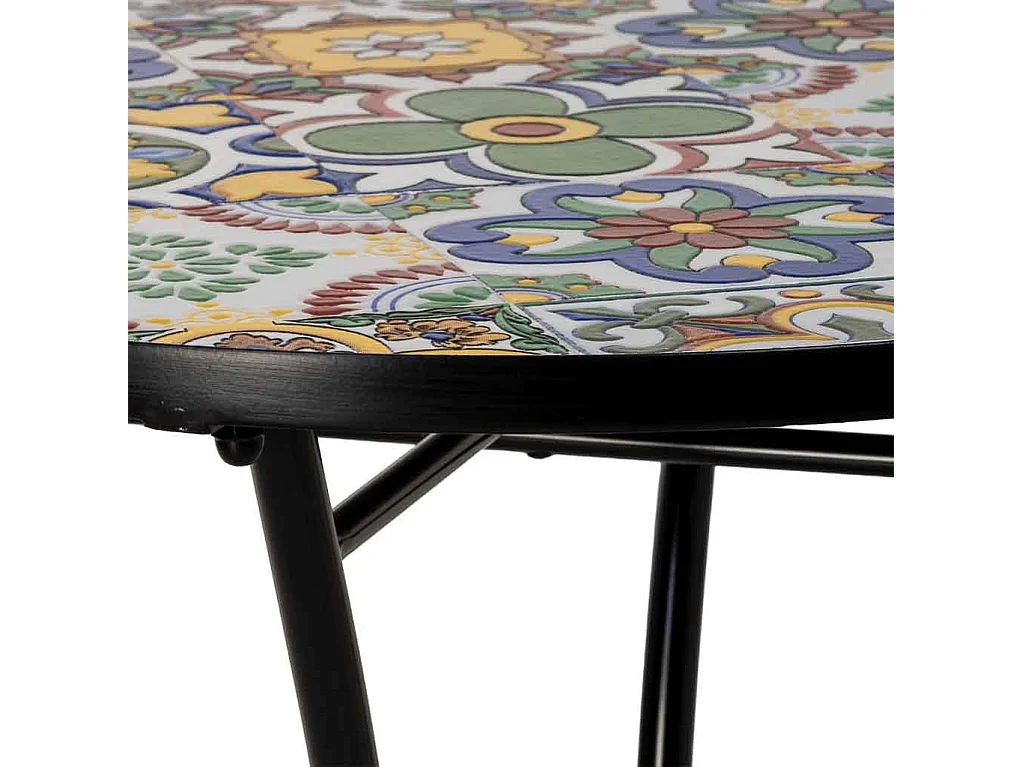 Tisch und 2 Stühle, Gelb Metall, 60 x 60 x 75 cm (H), 38 x 46 x 90 cm