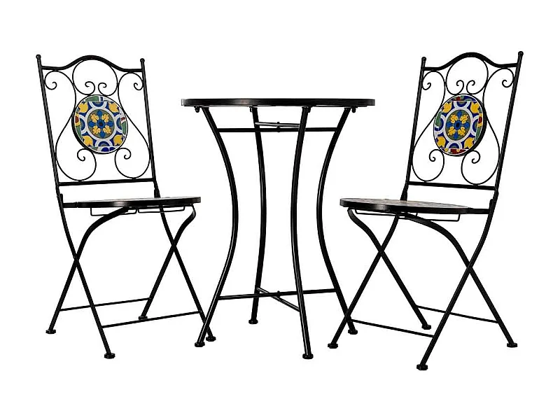 Table et 2 chaises, métal multicolore, 60 x 60 x 75 cm, 38 x 46 x 90 cm