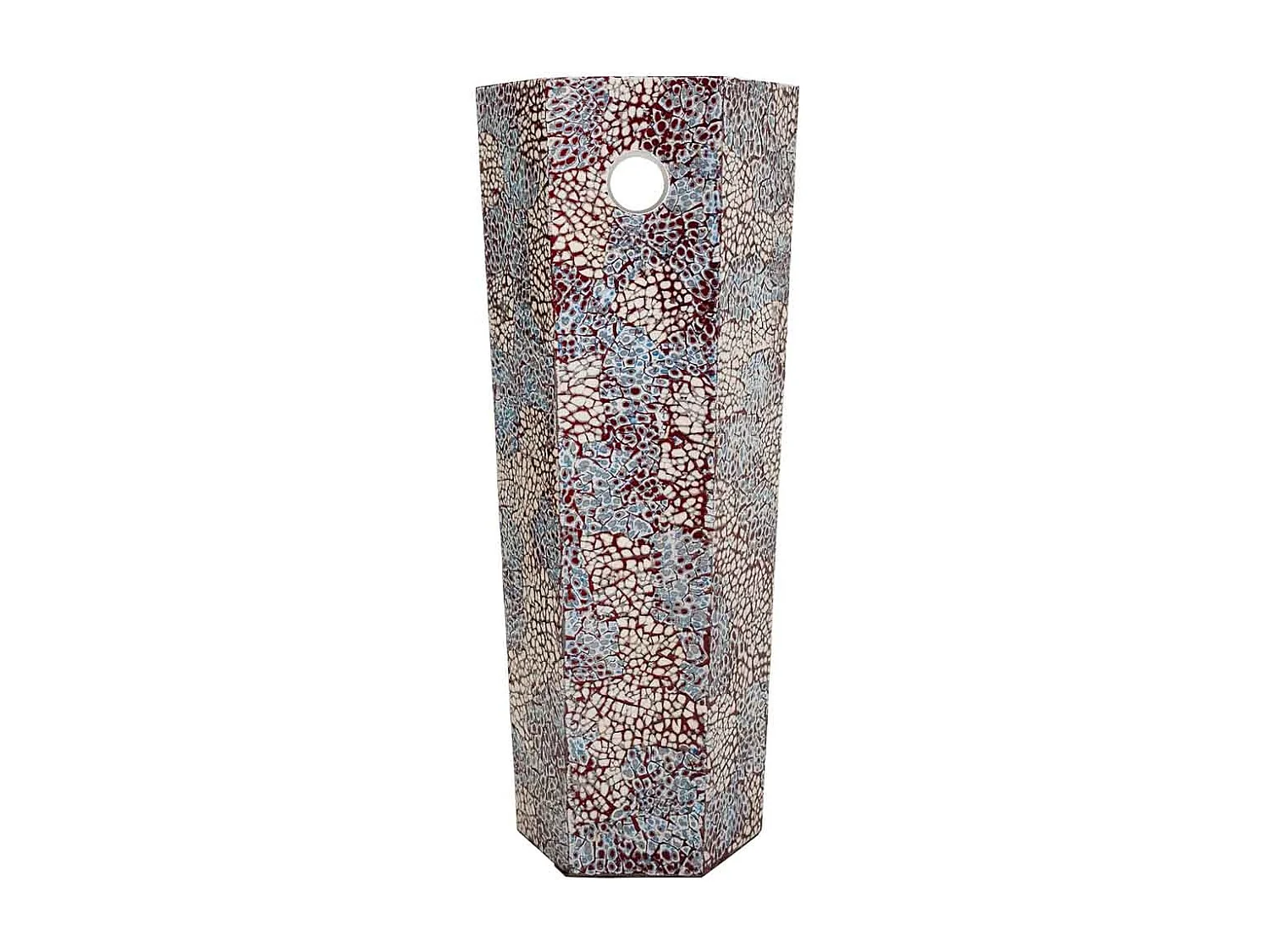 Porte-parapluies en capiz blanc, rouge et bleu imprimé, 24 x 24 x 58 cm (hauteur)