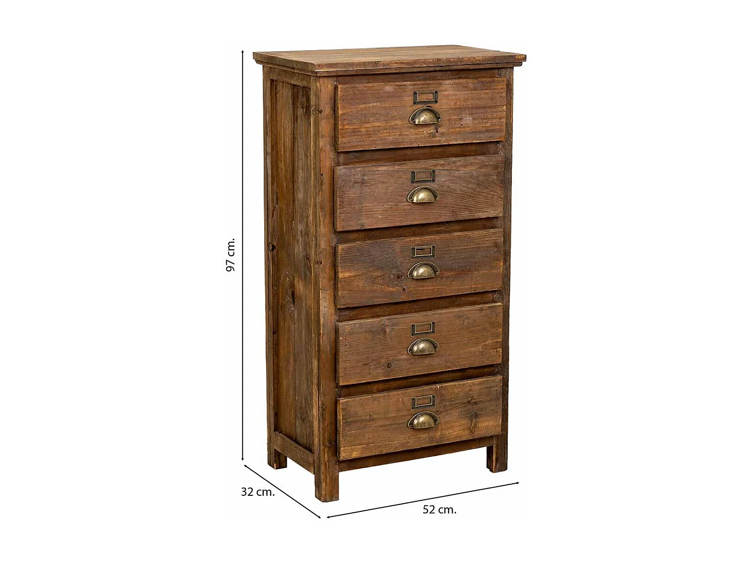 Commode en bois marron à 5 tiroirs 52 x 32 x 97 cm (hauteur)