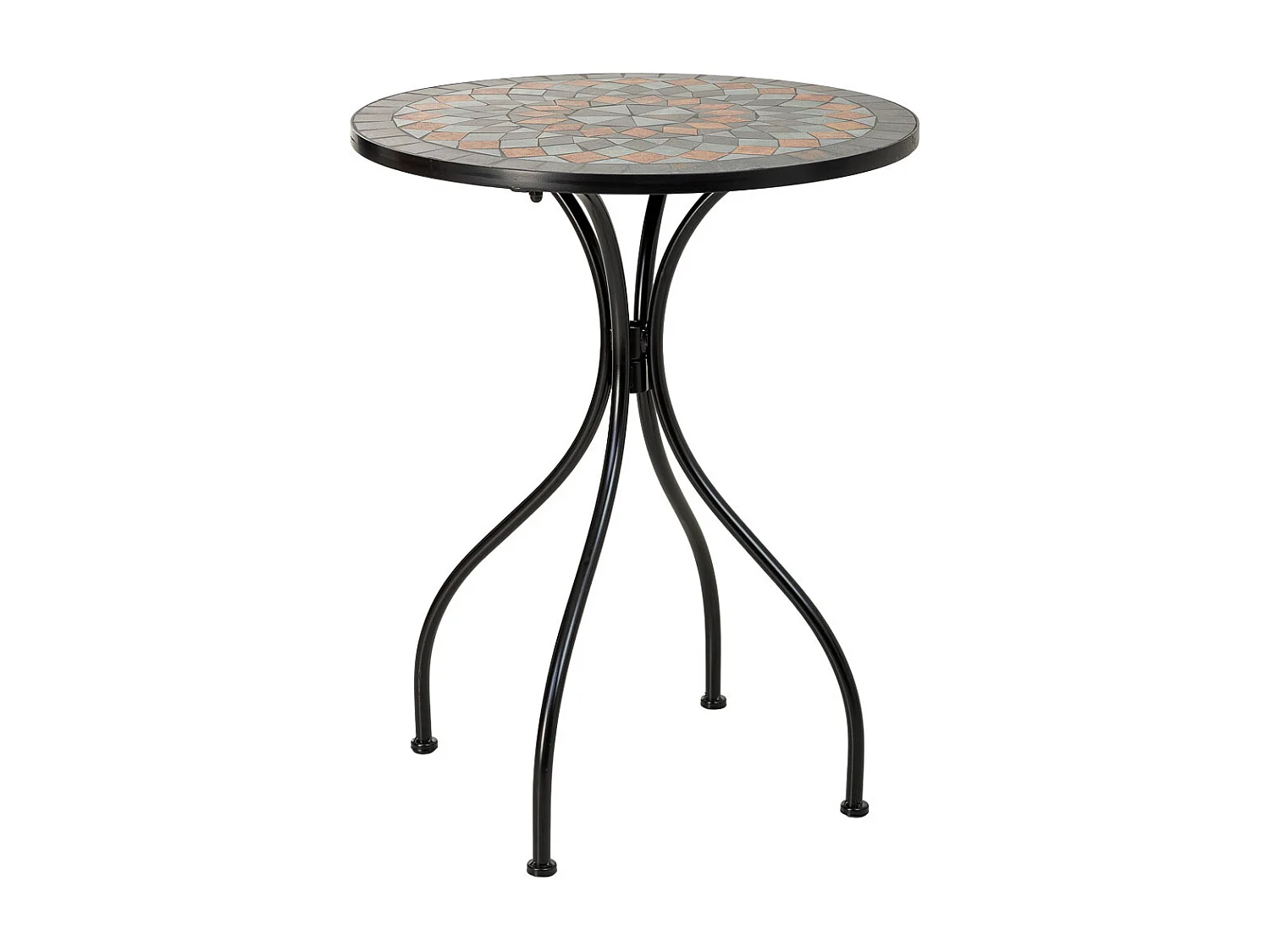 Ensemble table et 2 chaises en mosaïque et fer forgé noir, table : D60 x H75 cm - chaise(s) : D38 x H46-90 cm