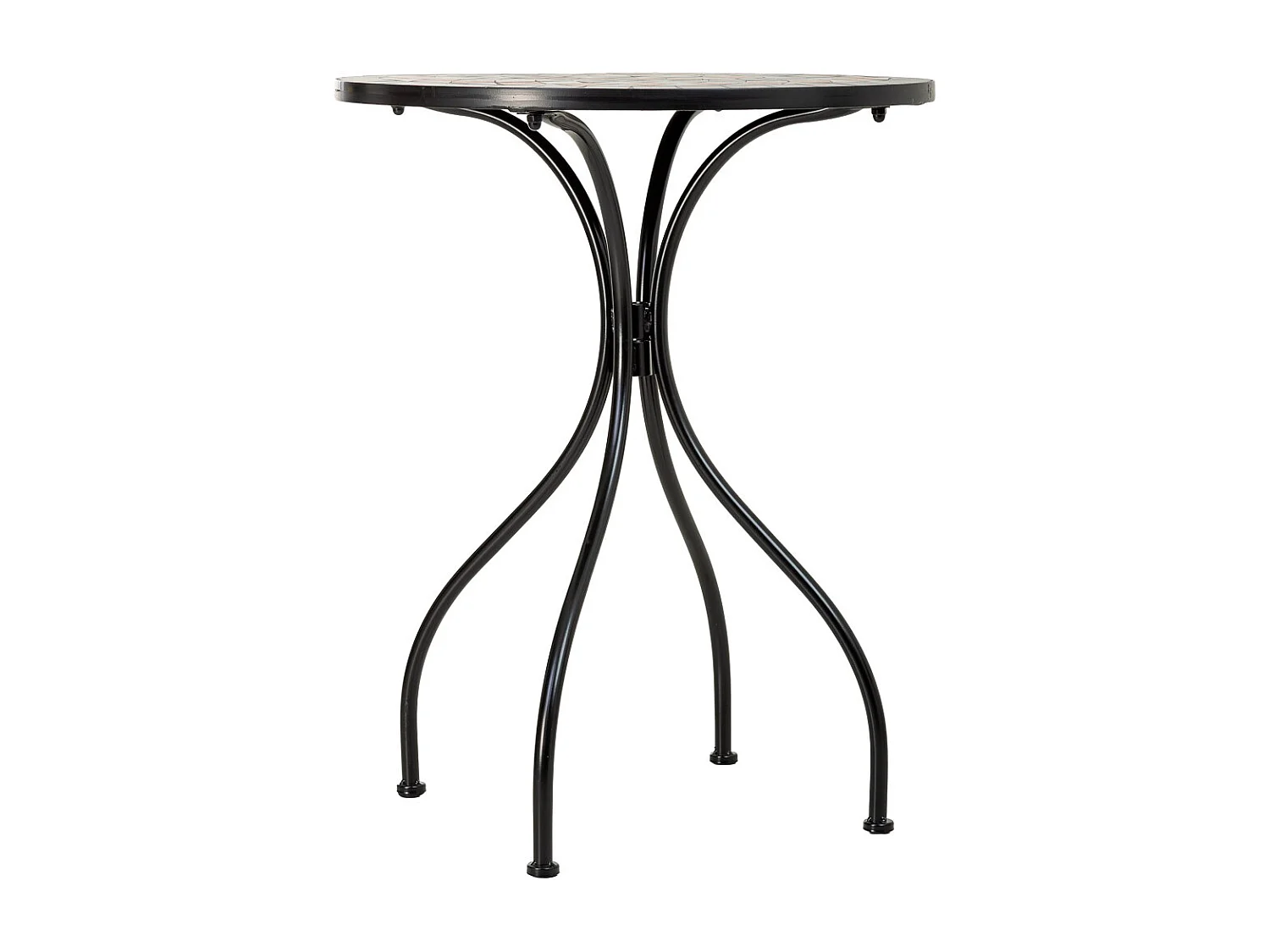 Ensemble table et 2 chaises en mosaïque et fer forgé noir, table : D60 x H75 cm - chaise(s) : D38 x H46-90 cm