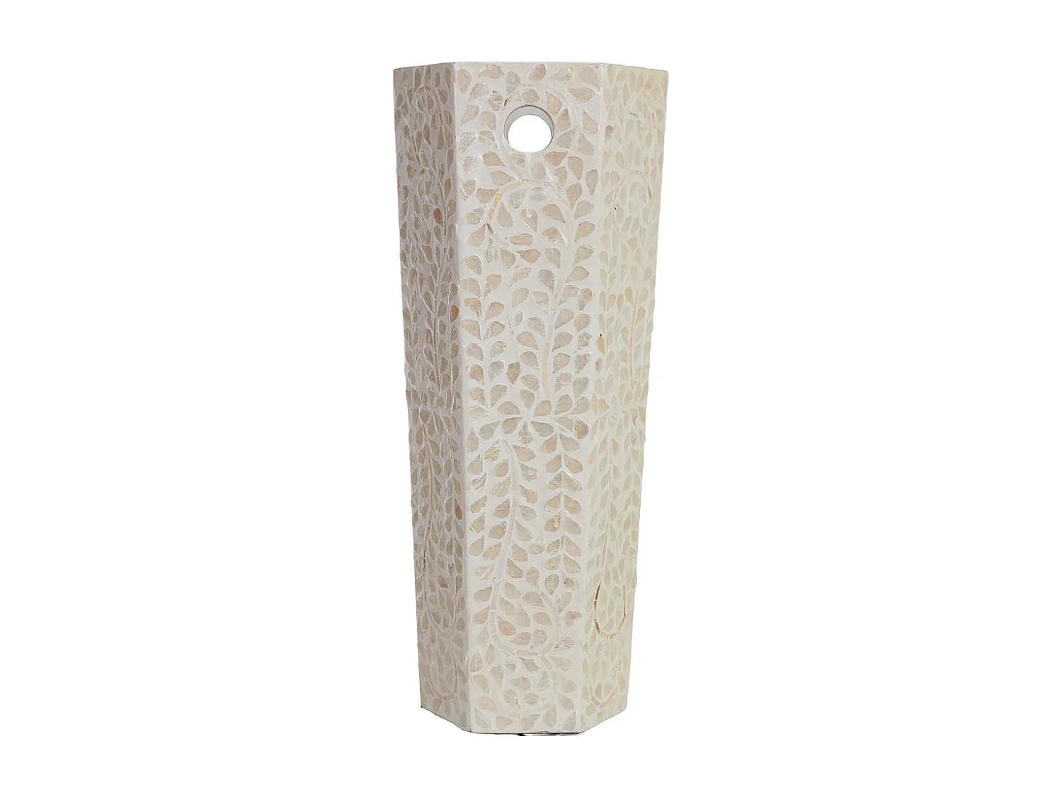Porte-parapluie hexagonal en bois et nacre beige 24x58x36 cm (hauteur)
