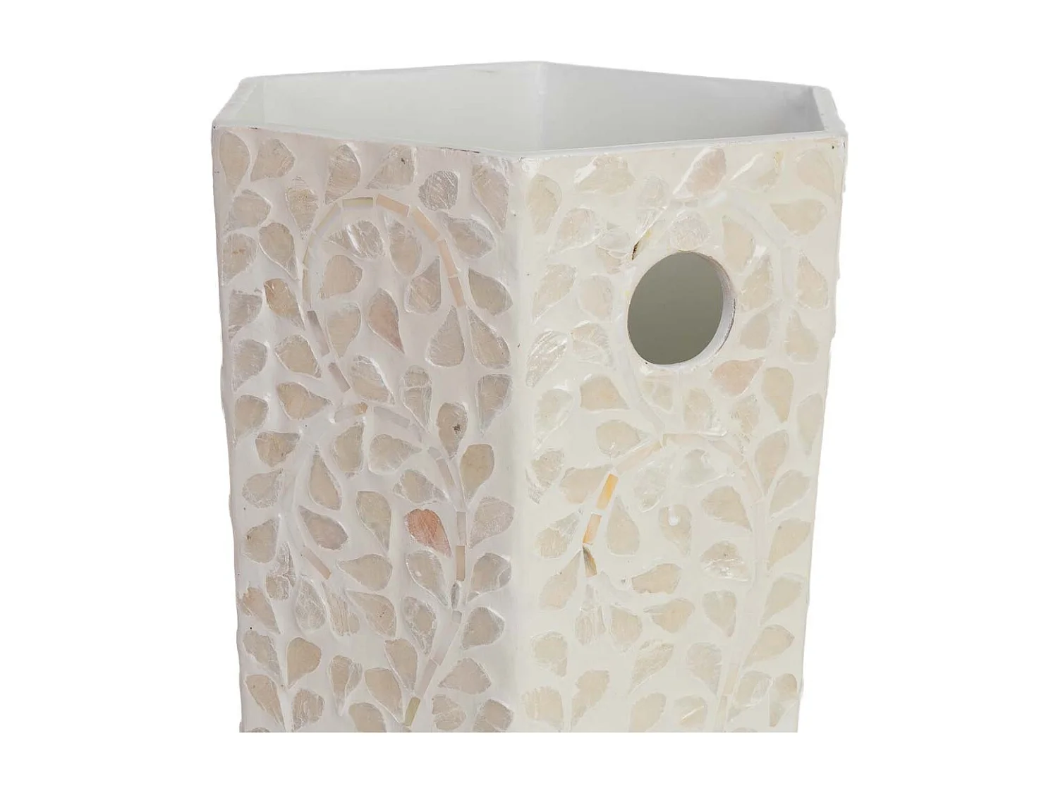 Porte-parapluie hexagonal en bois et nacre beige 24x58x36 cm (hauteur)