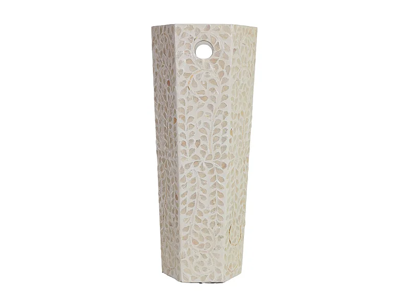 Porte-parapluie hexagonal en bois et nacre beige 24x58x36 cm (hauteur)