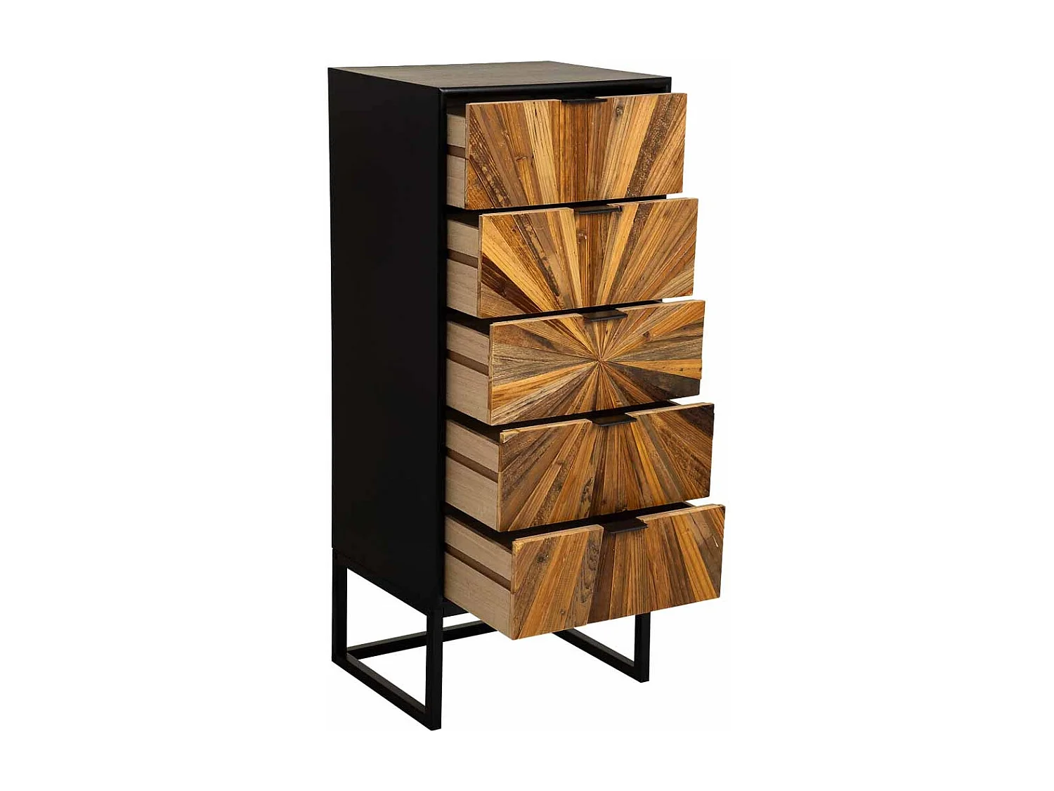 Commode en bois noir recyclé à 5 tiroirs, 42 x 36,5 x 105 cm (hauteur)