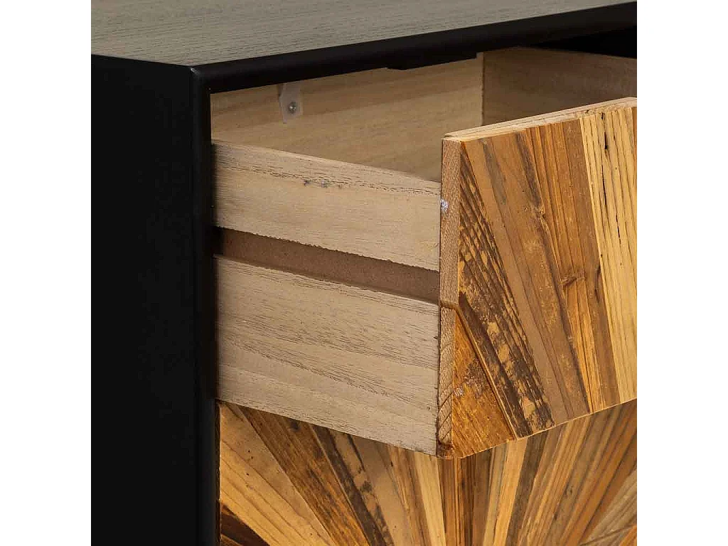 Commode en bois noir recyclé à 5 tiroirs, 42 x 36,5 x 105 cm (hauteur)