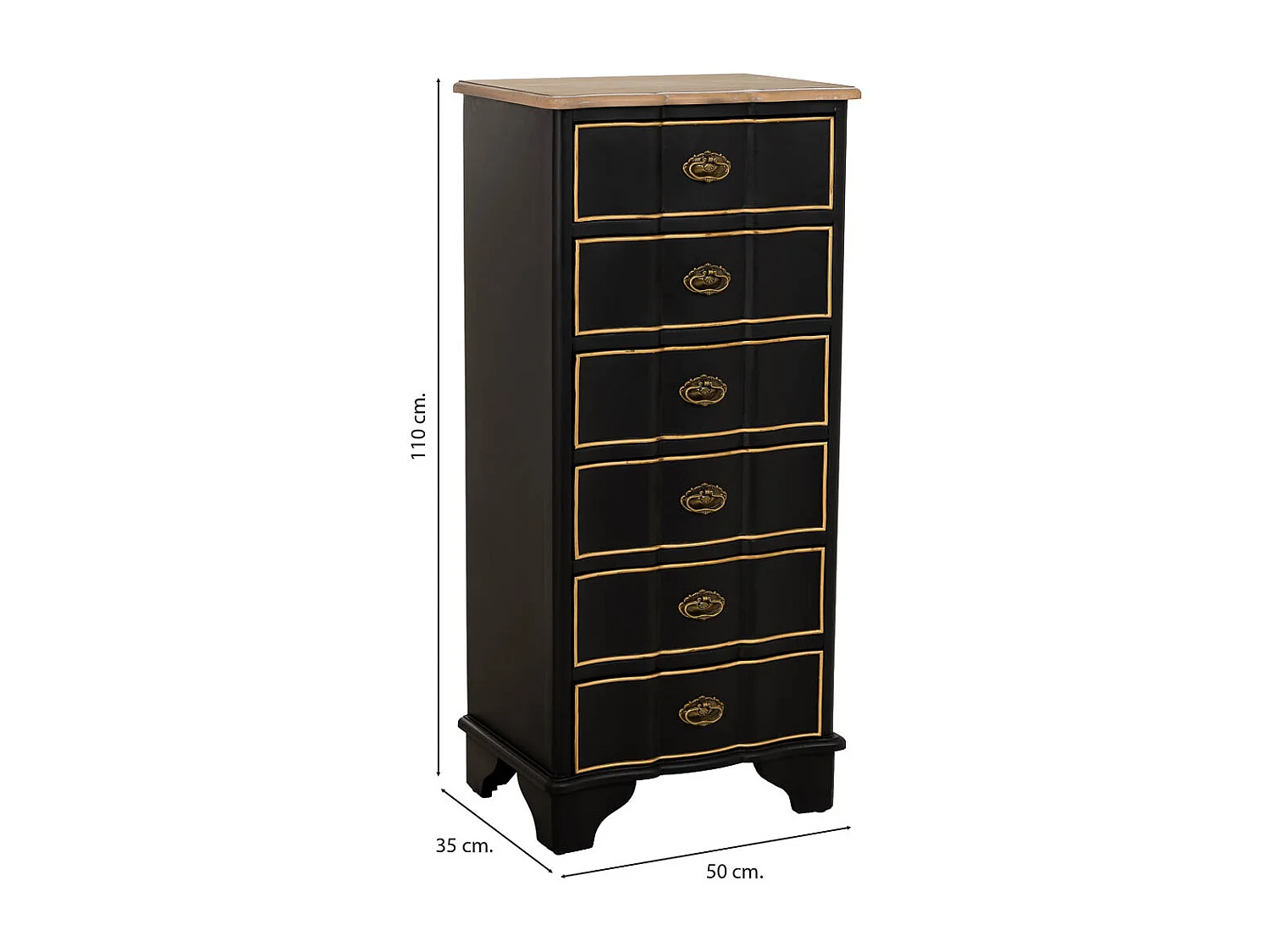 Commode en bois noir : 50 x 35 x 110 cm (h)