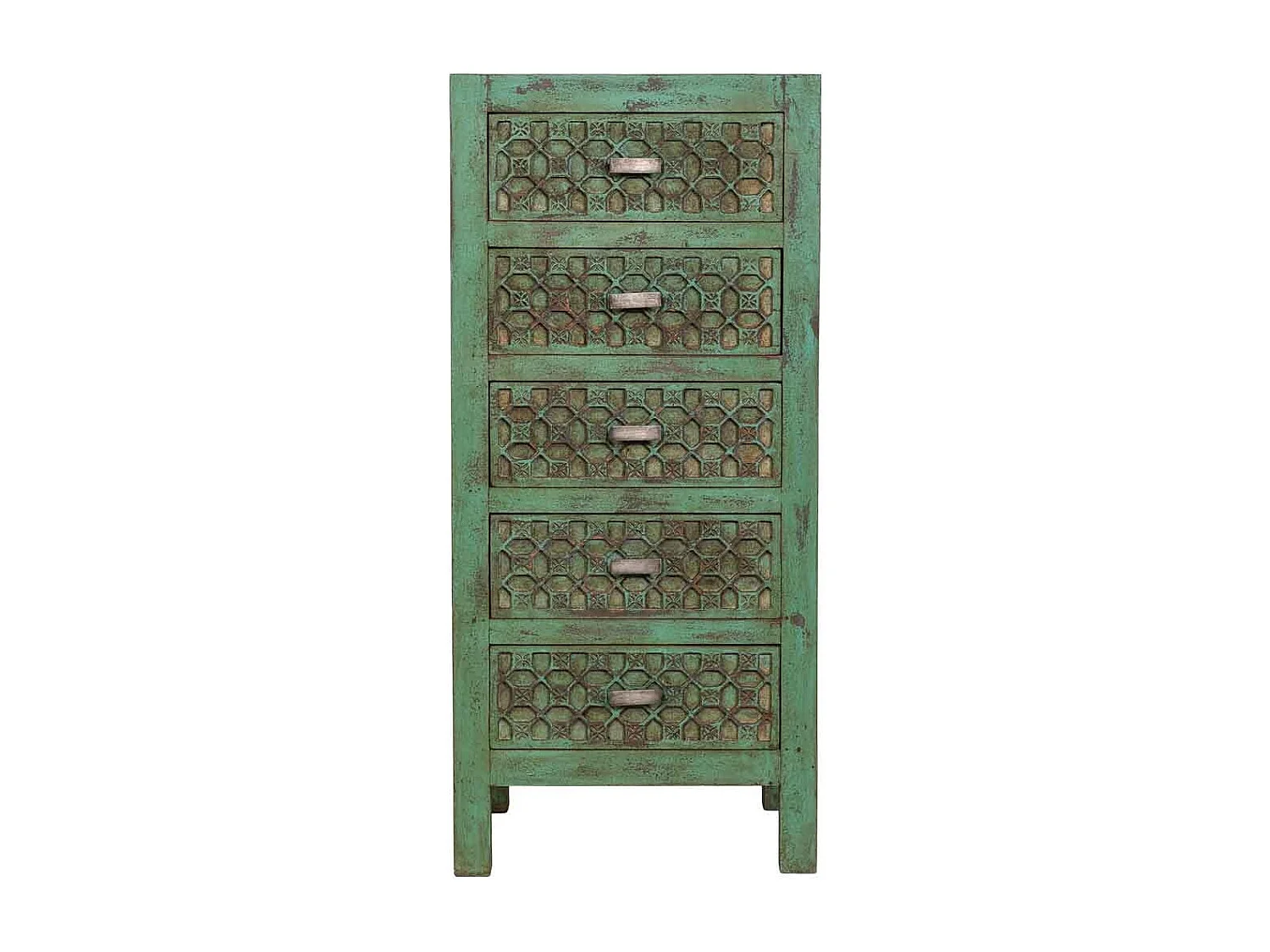 Cassettiera in legno verde fatta a mano 50x40x110h cm