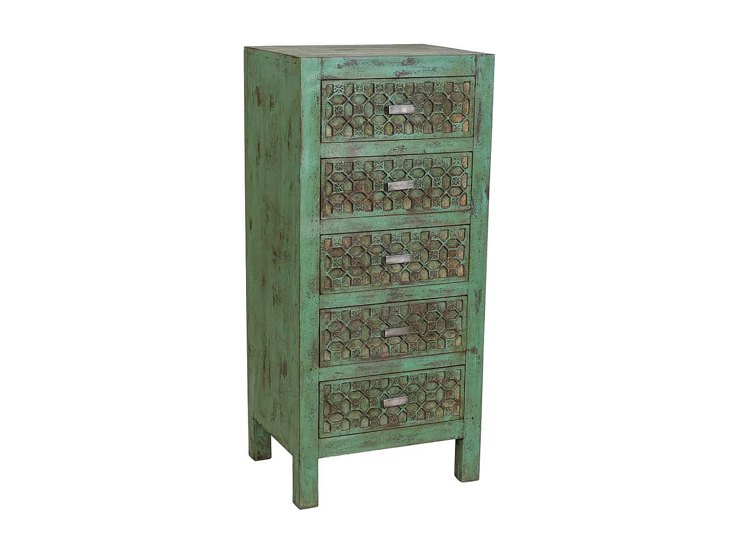 Cassettiera in legno verde fatta a mano 50x40x110h cm