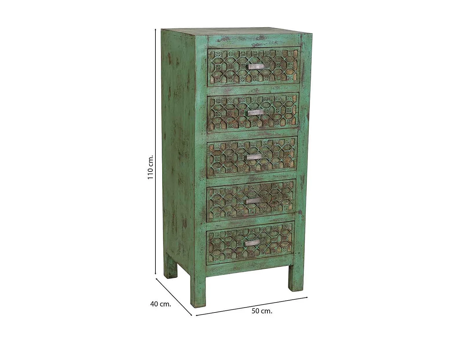 Cassettiera in legno verde fatta a mano 50x40x110h cm