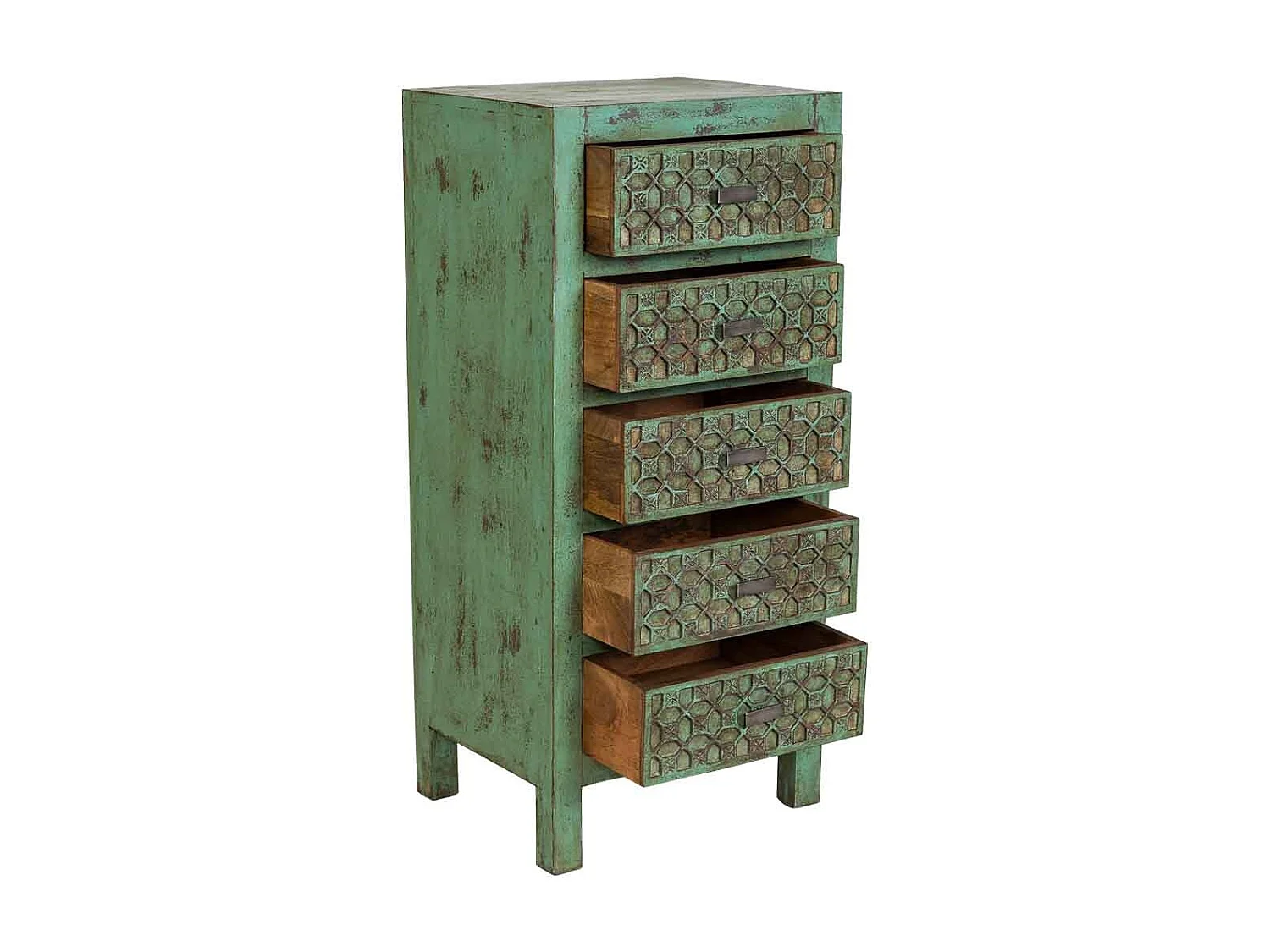 Cassettiera in legno verde fatta a mano 50x40x110h cm