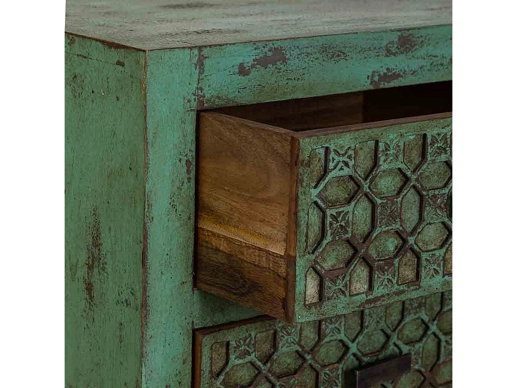 Cassettiera in legno verde fatta a mano 50x40x110h cm