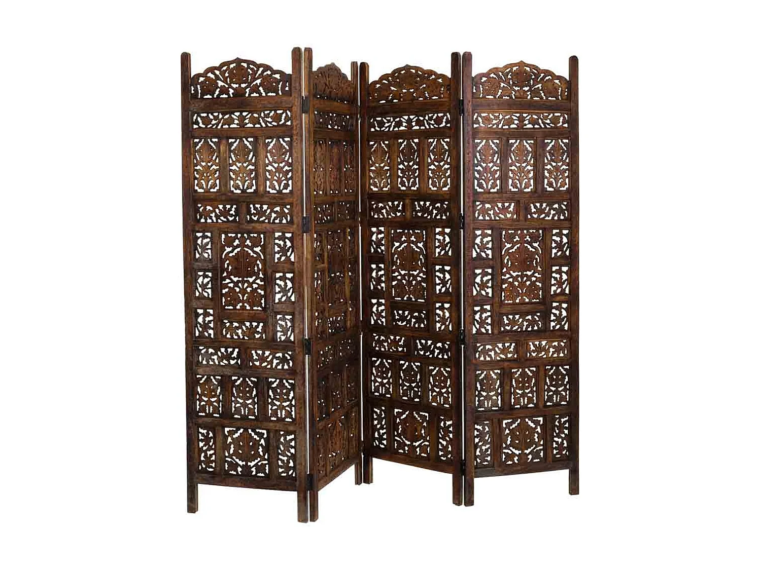 Biombo de madera artesanal marrón 50(x4)x2x180h cm