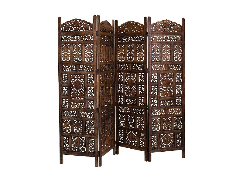Biombo de madera artesanal marrón 50(x4)x2x180h cm