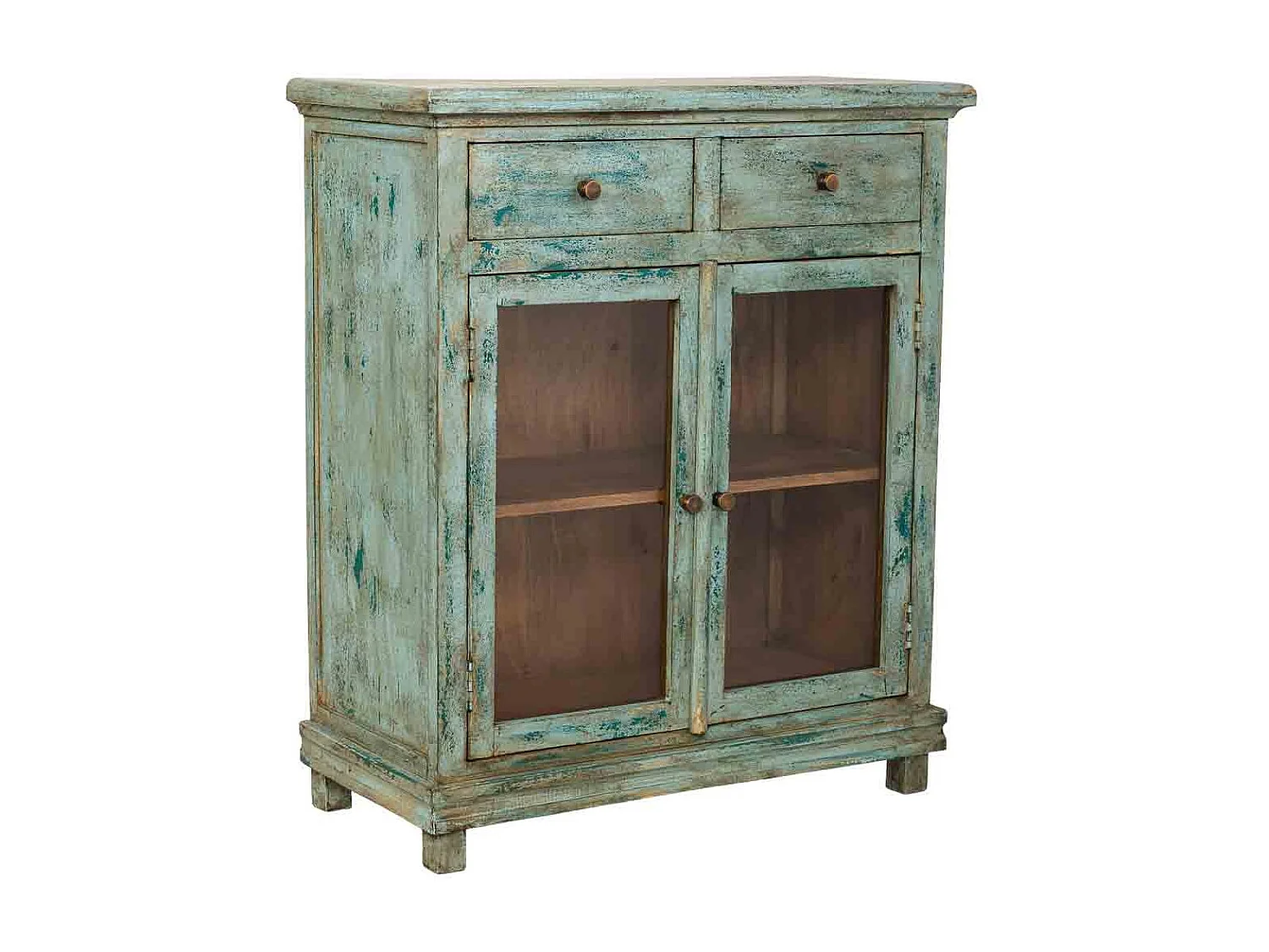 Commode artisanale en bois turquoise 85 x 40 x 100 cm (hauteur)
