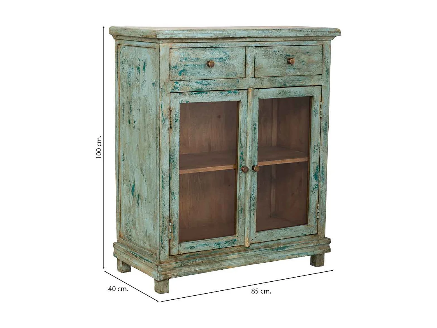 Commode artisanale en bois turquoise 85 x 40 x 100 cm (hauteur)