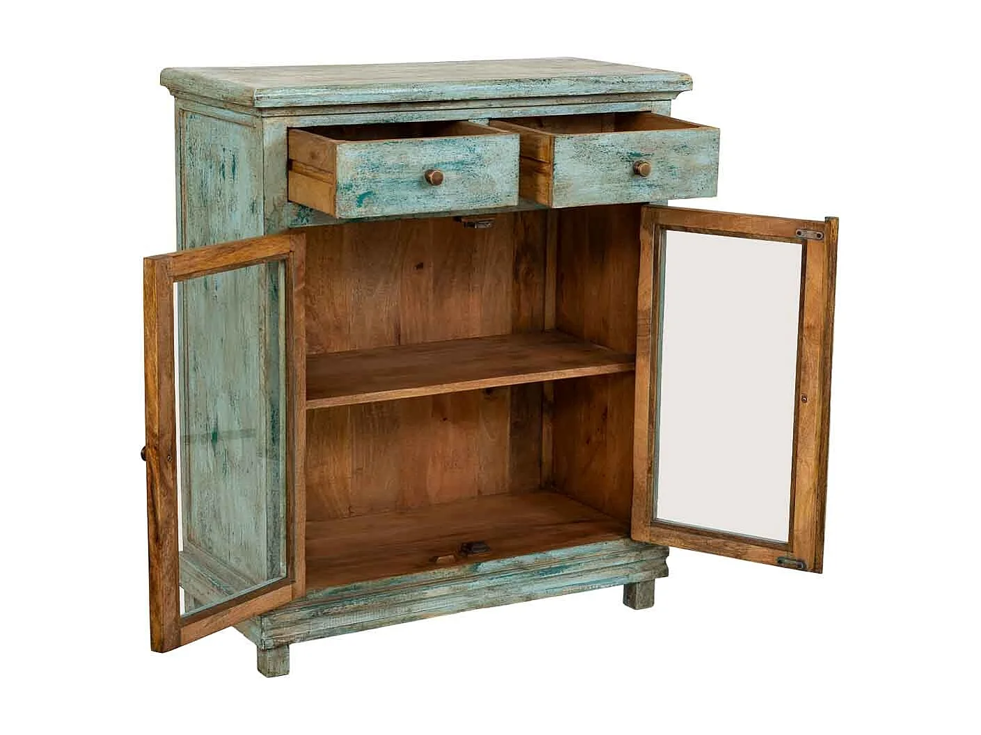 Commode artisanale en bois turquoise 85 x 40 x 100 cm (hauteur)