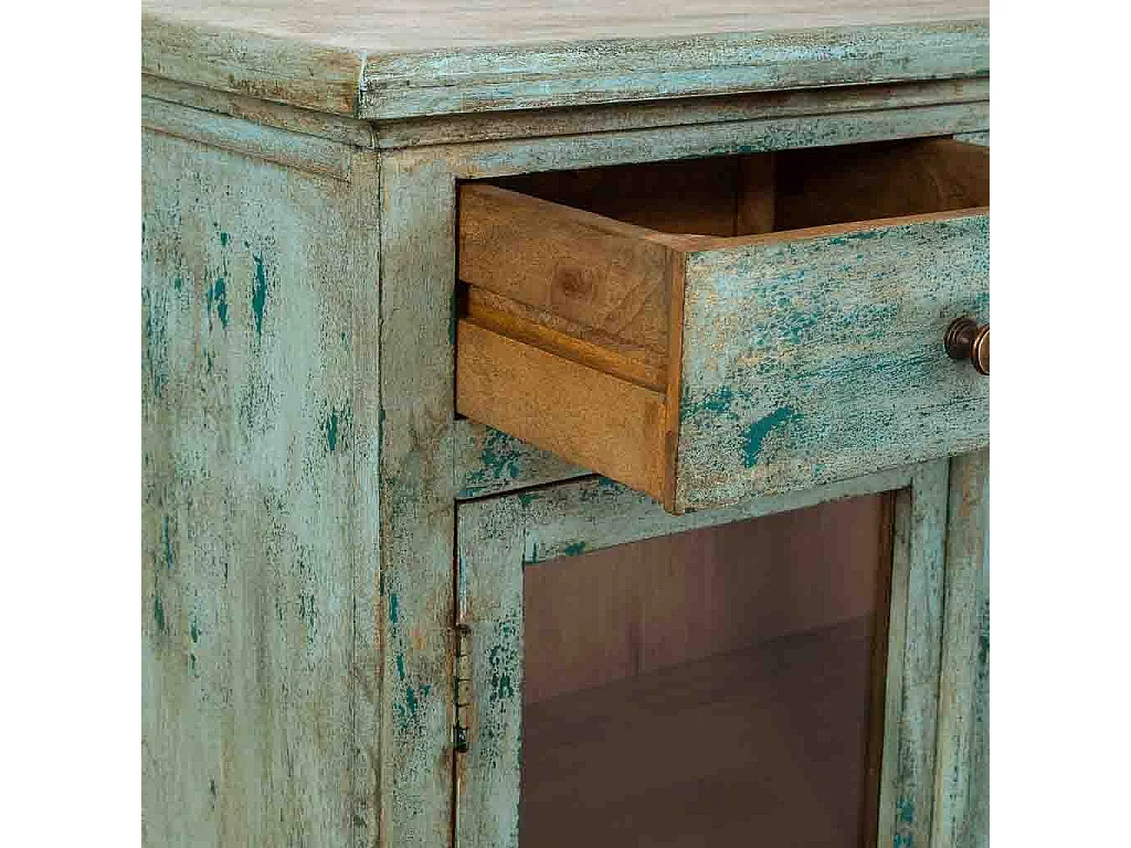 Commode artisanale en bois turquoise 85 x 40 x 100 cm (hauteur)