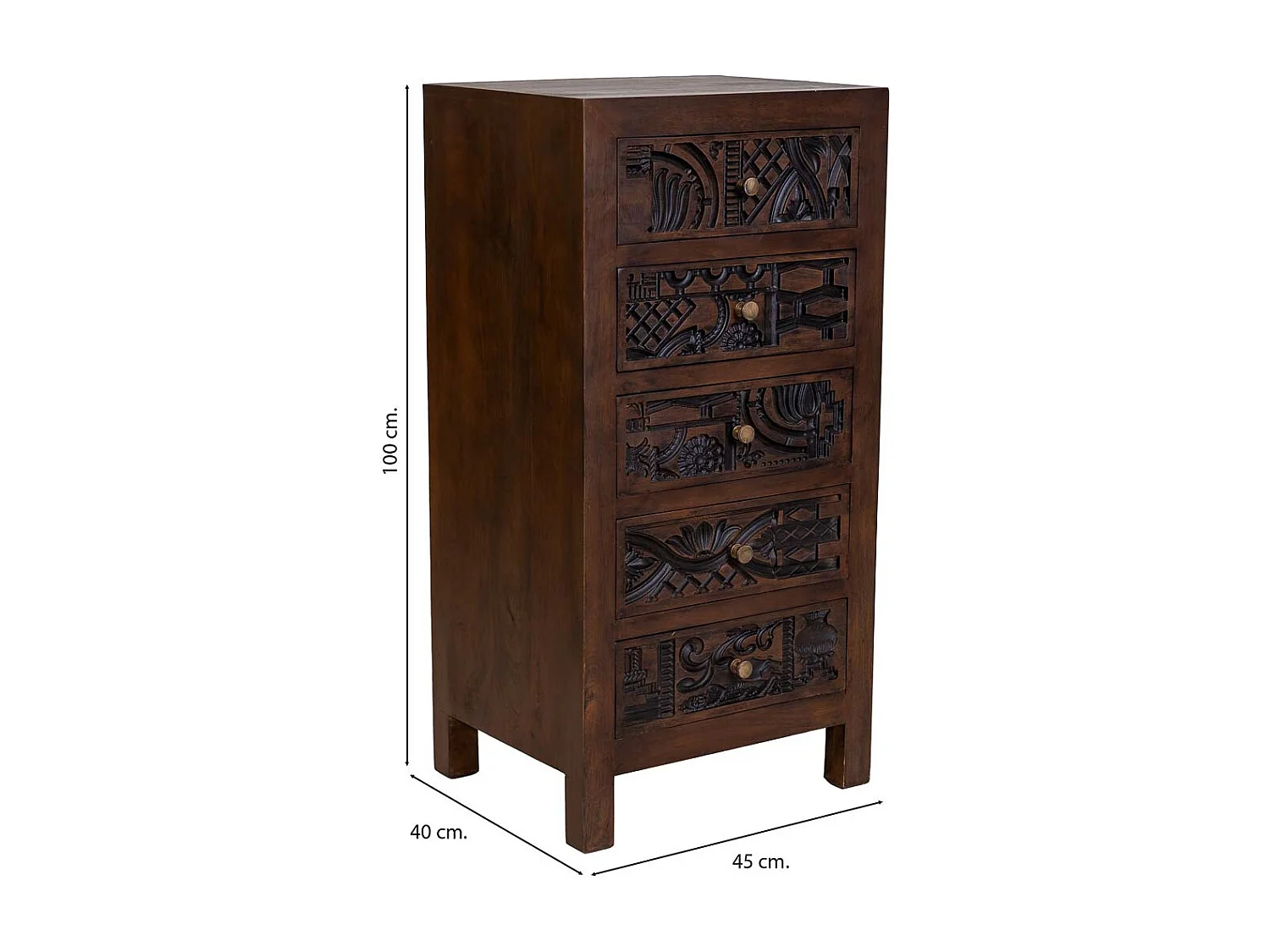 Commode en bois brun sculptée à la main, 45 x 40 x 100 cm (h)