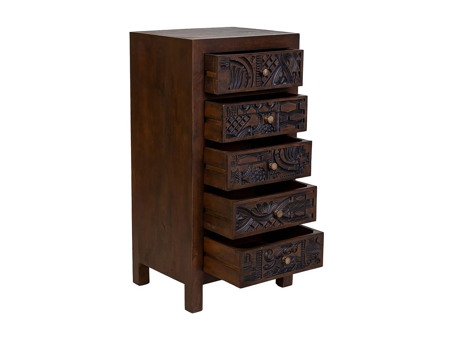 Commode en bois brun sculptée à la main, 45 x 40 x 100 cm (h)